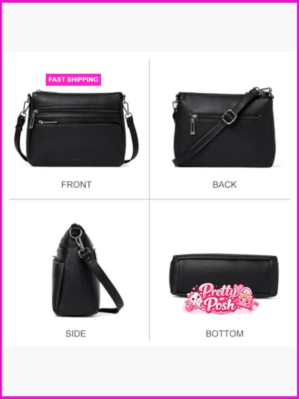 Vegan Leather Crossbody Bag with Adjustable Strap Sling Purse - Picture 4 of 7